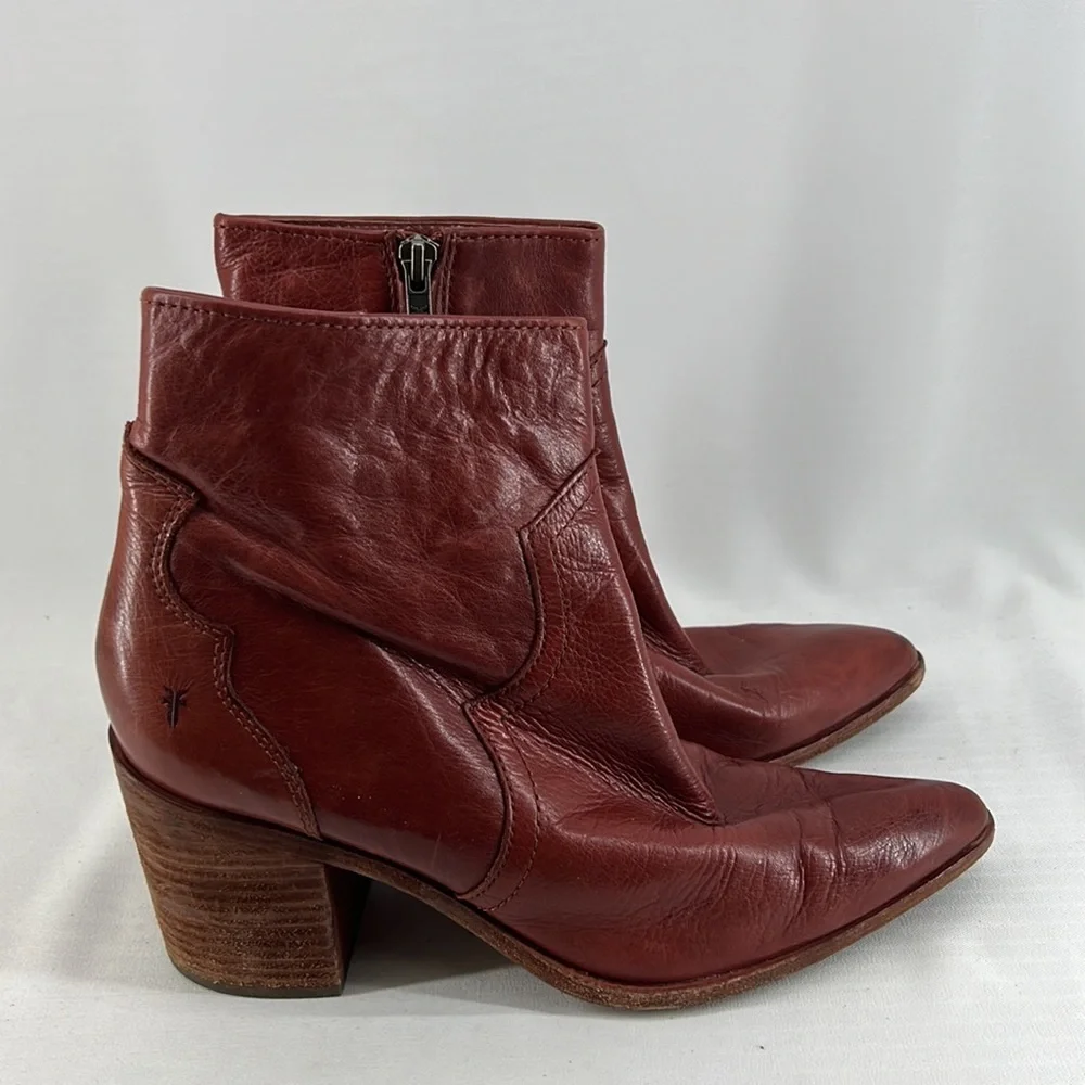 Flynn Short Cognac Brown Real Leather Zipper Block Heel Ankle Booties